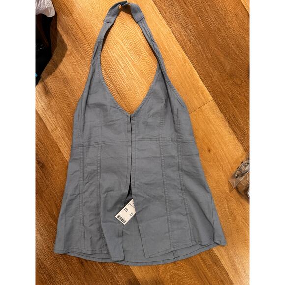 Urban Outfitters Sari Seamed Linen-Blend Halter Vest Top - Picture 4 of 5